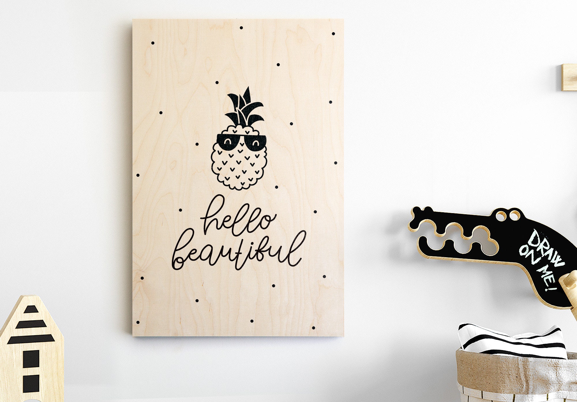 Affiche Chambre Enfant Scandinave - Imprimée sur Bois Ananas Tableau Déco Taille A3/A4