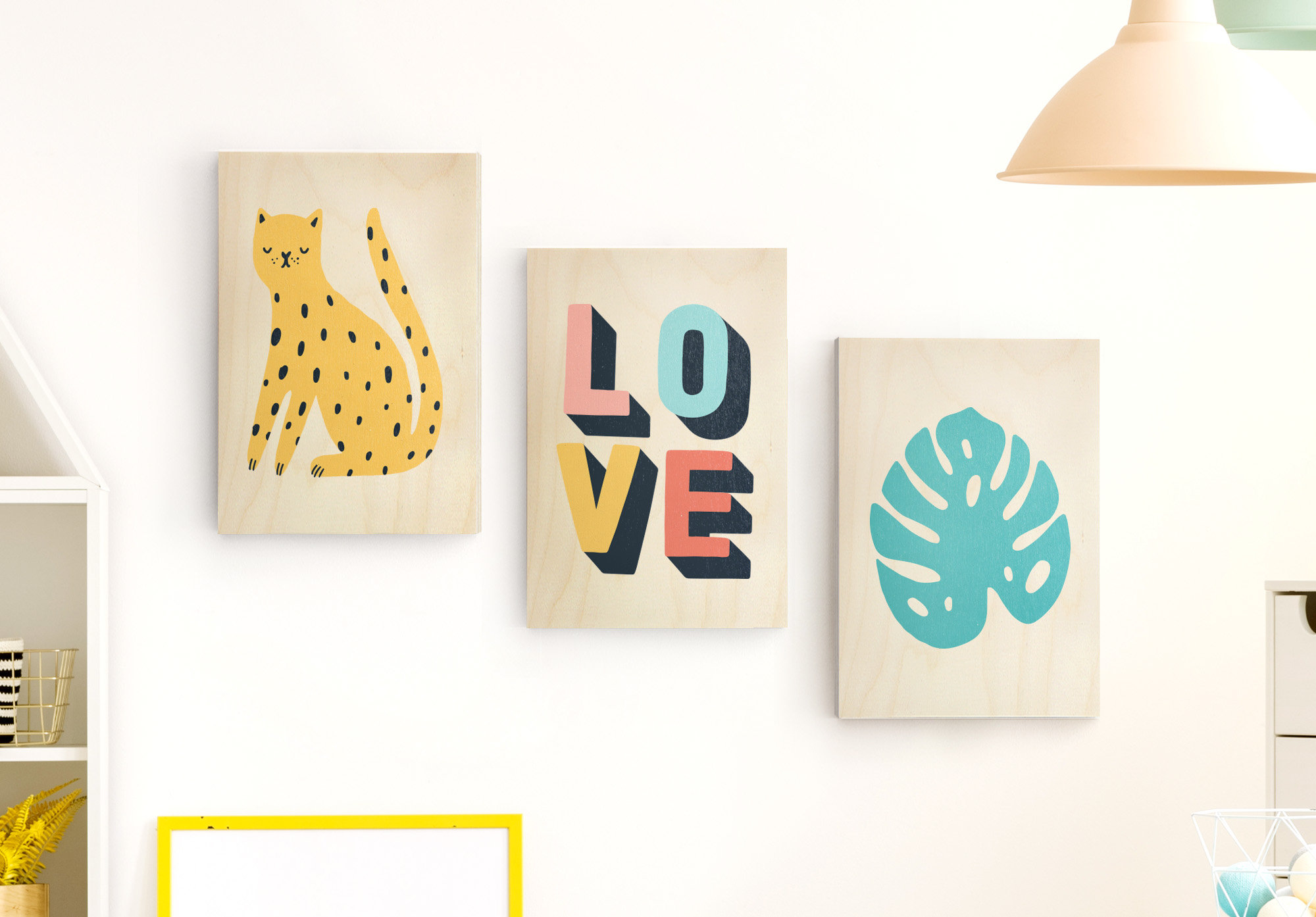 Set de Trois Tableaux Pour Chambre d'enfant - Imprimées sur Bois Taille A4/A3