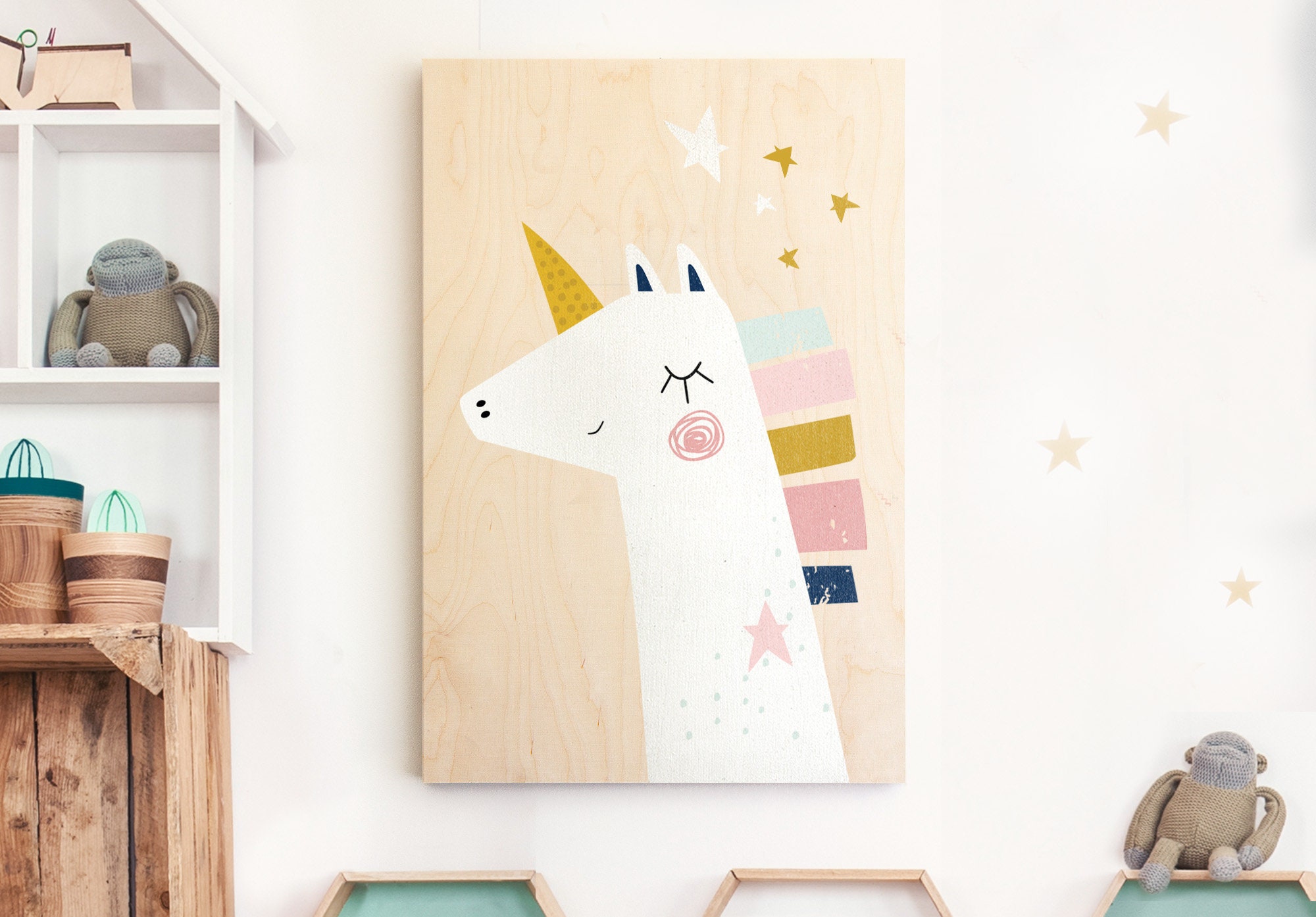 Tableau Licorne Imprimée sur Bois Pour Chambre Enfant - Affiche Déco Taille A3/A4