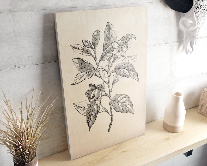 Vintage botanical illustration poster printed on wood Table Deco Size A3 A4 Magnolia Plant