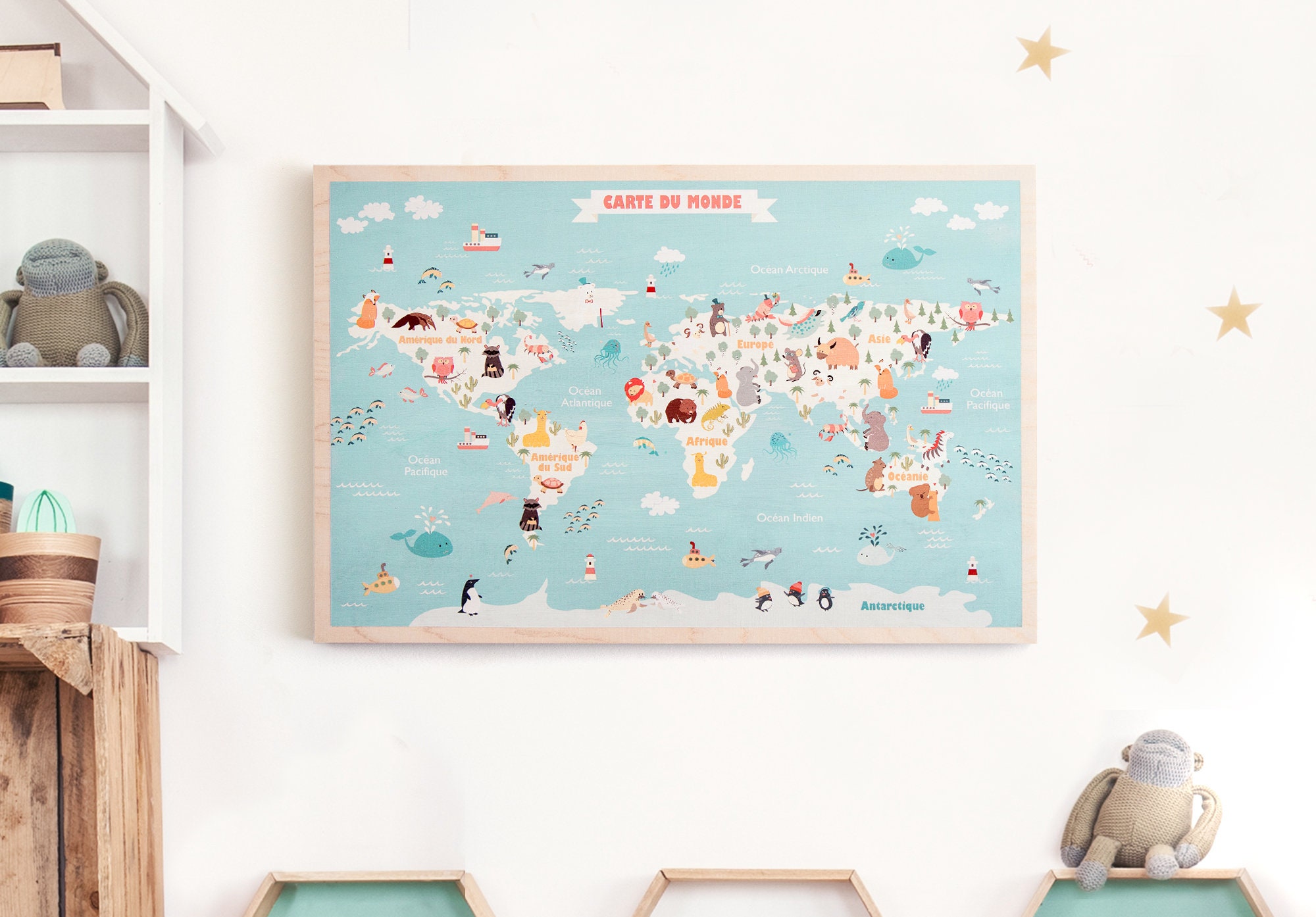 ELWEN Poster XXL Planisphère Map Monde Carte du Monde Enfant,Carte du Monde  en français avec Animaux,décoration Murale Chambre Enfant bébé,Carte Murale  Scolaire, Cadeau éducatif,A2 Impression 350g : : Fournitures de  bureau