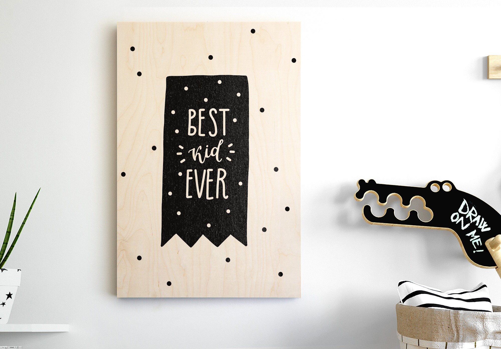 Affiche Chambre Enfant Scandinave - Imprimée sur Bois Best Kid Ever Tableau Déco Taille A3/A4