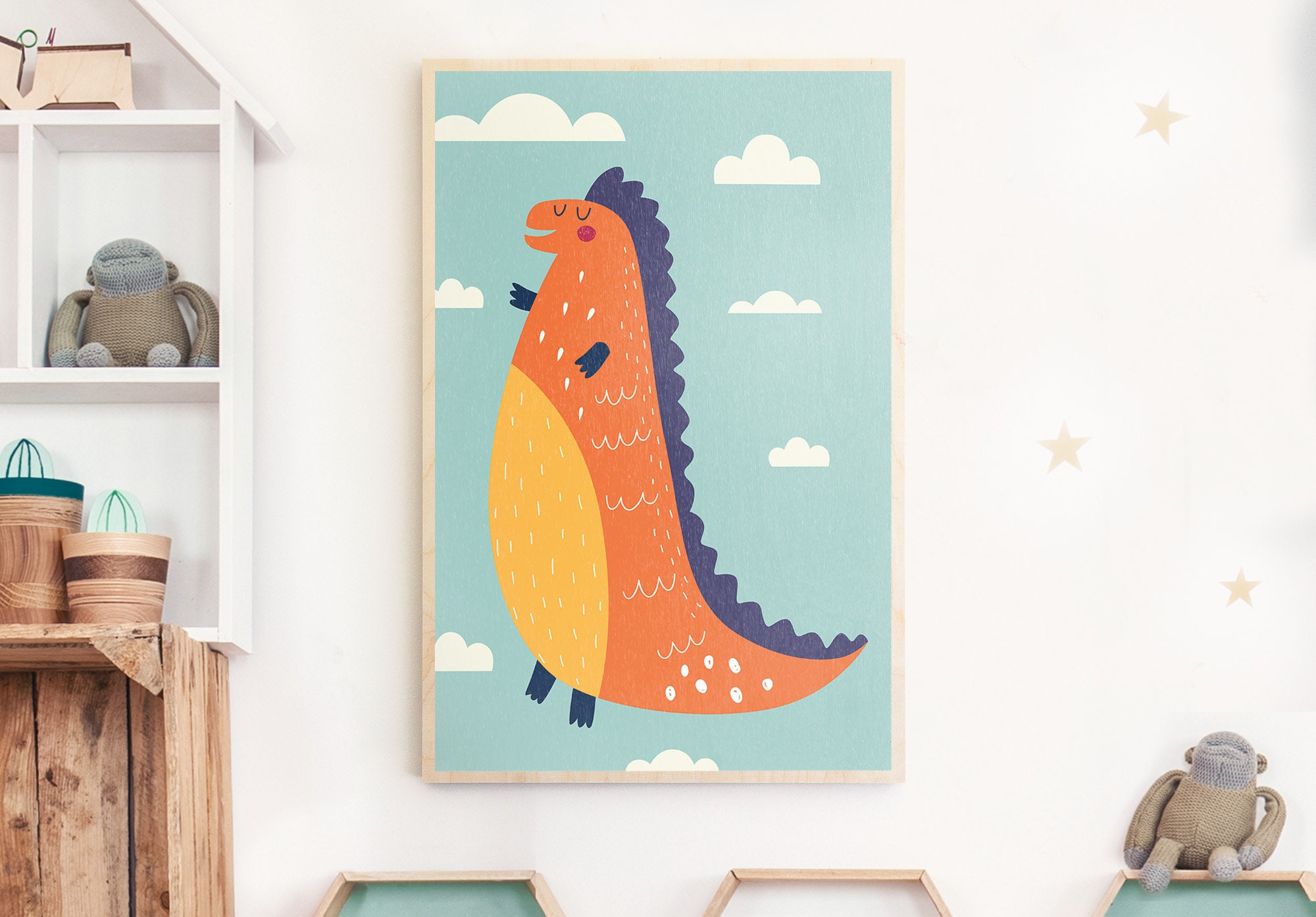 Tableau Dinosaure en Bois Pour Chambre d'enfant - Taille A4/A3