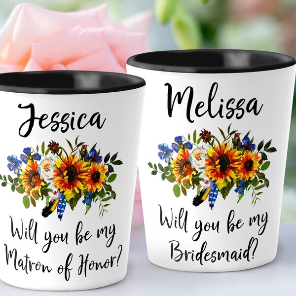 Sunflower Bridesmaid Proposal Shot Glass Gifts Will You Be My Bridesmaid Maid of Honor Matron of Honor Proposal Custom Shot Glasses SH051