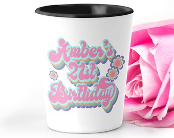 Copo de shot retrô para aniversário de 21 anos, presente de aniversário de 21 anos para ela, 21º aniversário, decorações de aniversário personalizadas, copos de shot, lembranças SH047