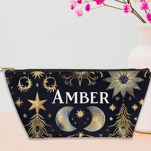 Personalized Celestial Makeup Bag Goth Makeup Bags Cosmetic Bags Cute Make up Bag Organizer Moon and Stars Travel Toiletry Bags Women AP002