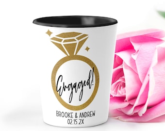 Personalized Engaged Shot Glasses Engagement Gifts for Couples Unique Favors Just Engaged Gift for Newly Engaged Couple Custom Glass SH037