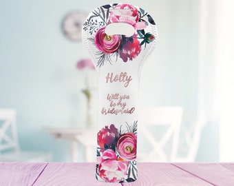 Asking Bridesmaid, Personalized Wine Bag, Wine Bottle Holder, Custom Wine Bag, Peonies Wedding, Reusable Wine Tote, Bridesmaids Gift,