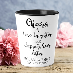 Personalized Wedding Shot Glasses Custom Wedding Favor Shot Glasses in Bulk Customized Wedding Gift Cheers to Love Laughter SH003