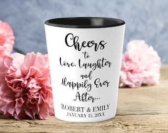 Personalized Wedding Shot Glasses Custom Wedding Favor Shot Glasses in Bulk Customized Wedding Gift Cheers to Love Laughter SH003
