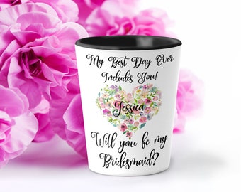 Bridesmaid Proposal Shot Glass, Maid of Honor Cup, Bridesmaid Proposal Ideas, Custom Shot Glasses, Ask Bridesmaid Gift, Shot Glass,SH034