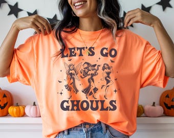 Retro Let's Go Ghouls Hexe Halloween T-Shirt Spooky Shirt Festliche Herbst Bekleidung Hexen Goth Wear Süßigkeit T Shirts Lustiges Hexe Tee TS028