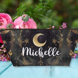 Personalized Celestial Moon Makeup Bag Goth Makeup Bags Cosmetic Bags Cute Make up Bag Organizer Travel Toiletry Bags Women AP003
