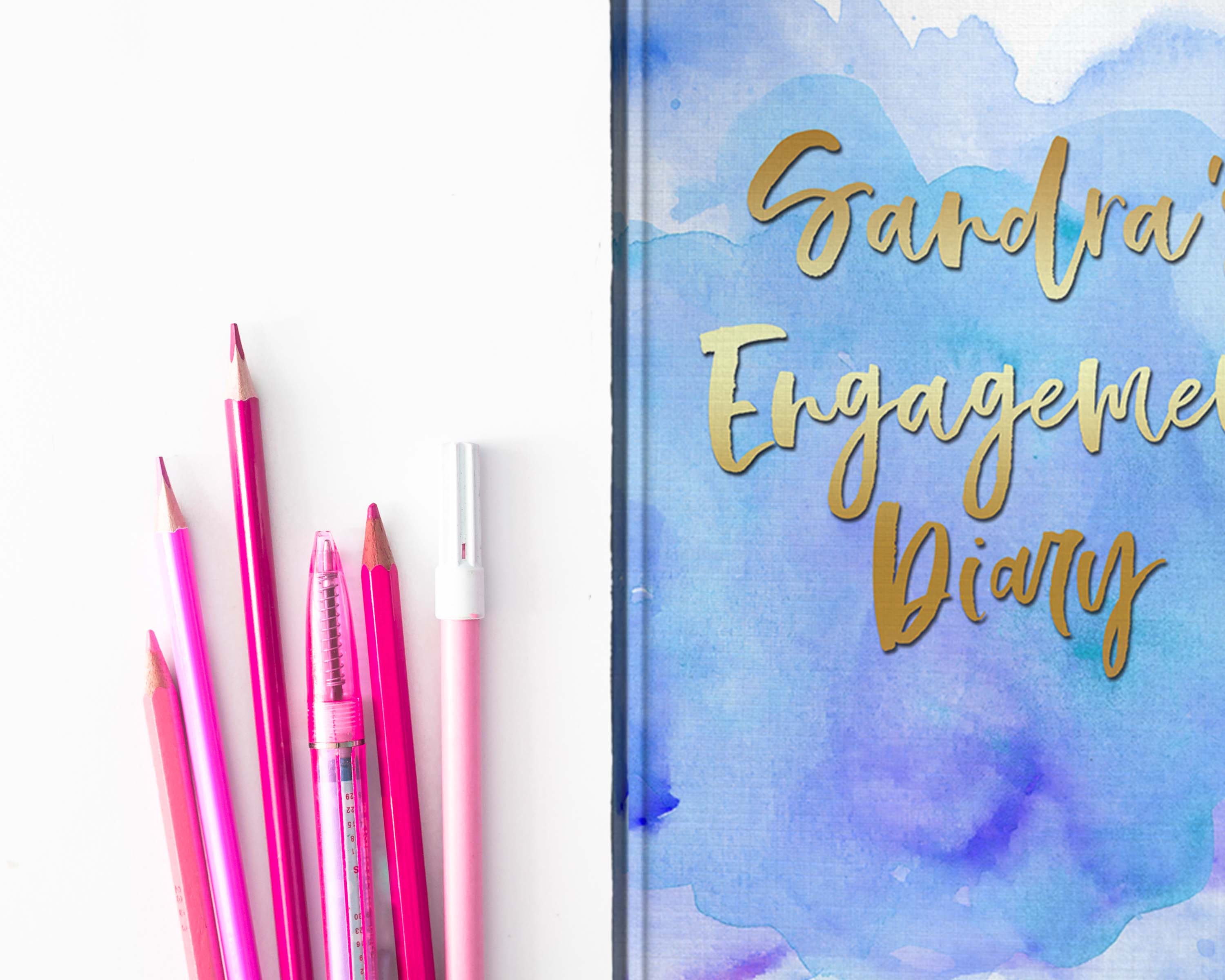 Engaged Journal Blue Watercolor Engagement Journal Wedding Journal Gold Font Engagement ...
