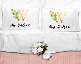 Funda de almohada de monograma, funda de almohada inicial, fundas de almohada de pareja, fundas de almohada y suyas, fundas de almohada de monograma, almohada de nombre personalizado,