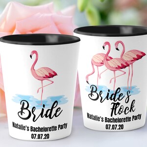 Bachelorette Flamingo Shot Glasses, Bride and Flock Personalized Shot Glass, Beach Bachelorette Party, SH026