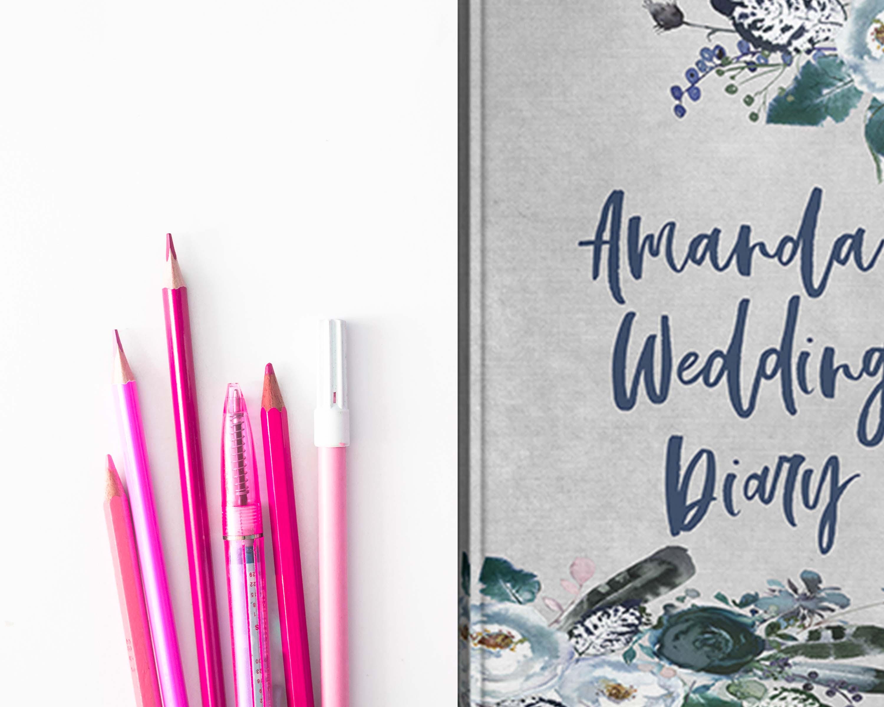 Engaged Journal Personalized Engagement Journal Dusty Blue Flowers and Feathers Wedding ...