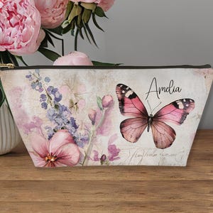 Personalized Coquette Butterfly Makeup Bag Cosmetic Bags Cute Watercolor Vintage Design Make up Organizer Travel Toiletry Bags Women AP010