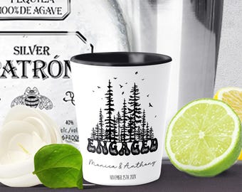 Custom Engagement Shot Glasses Forest Retro Engaged Shot Glass Gifts for Engaged Couples Outdoor Camping Engagement Gifts Just Engaged SH103