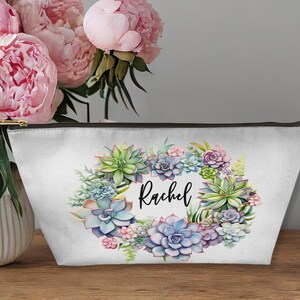 Personalized Succulent Monogram Makeup Bags Monogrammed Cosmetic Bags Cute Make up Bag Organizer Travel Toiletry Bags for Women Teens AP007