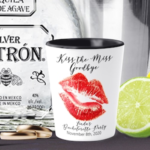 Kiss the Miss Goodbye Bachelorette Shot Glasses, Bridal Shower Shot Glasses, Bridal Shower Party Favors, Bridal Shower Gifts, SH031