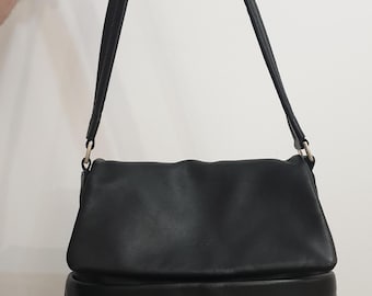 Gianfranco Ferre Bag, Black Leather Shoulder Purse, GFF Saddle Bag