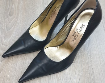 Sesto Senso Firenze made in Italy top luxury women&#39;s genuine leather heels shoes,black color,size EU-36