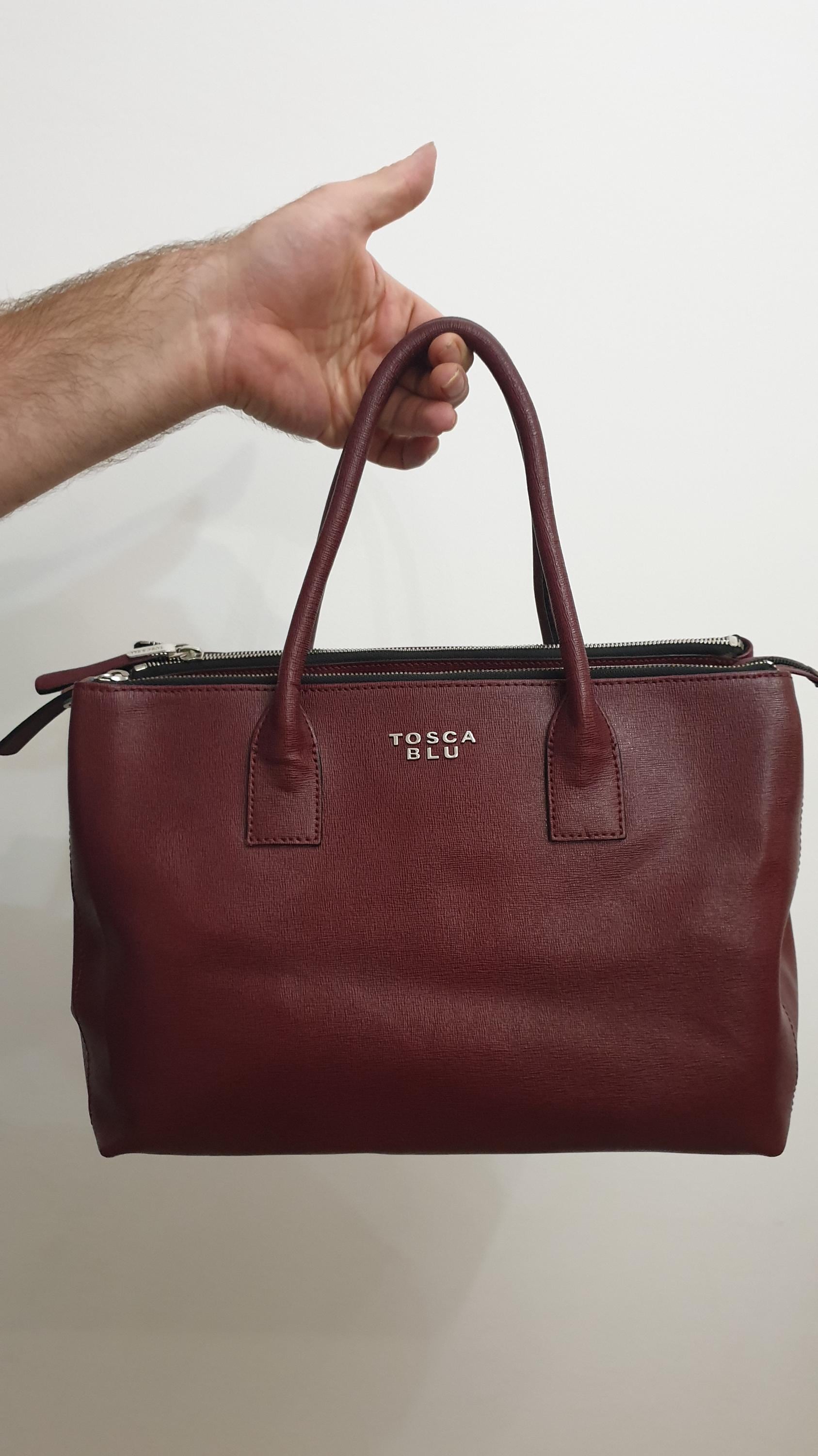 Tosca Blu 高級レディースハンドバッグ、スプリットレザー、チェリー色 