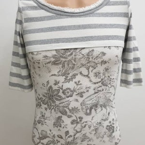 Marc Cain luxury women's top/blouse,soft and beautiful,color white with grey prints,MarcCain size N2