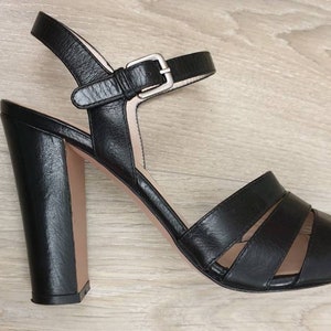 Nursace made in Italy beautiful women&#39;s genuine leather heels shoes,black color,size EU-38
