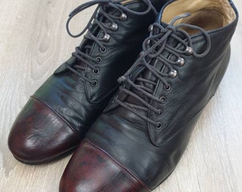 Walter Genuin golf- en nette schoenen gemaakt in Italië, ZELDZAAM, topluxe, zeer zacht echt leer, zwarte kleur met donkere kersenneus, maat EU-41