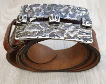 Rastrelli made in Italy vintage Art Deco genuine leather belt.Belt buckle from wrought iron,size min. 87cm to max. 97cm