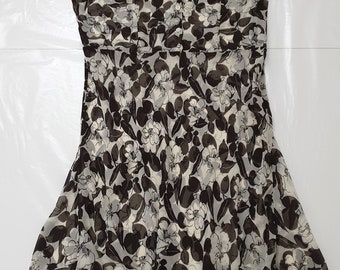Ralph Lauren luxury,very fine silk dress,flowers print,ivory and brown,size USA-12