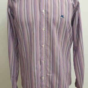 Etro Milano made in Italy top luxury men&#39;s coton shirt,multicolor vertical straps,size 39 ,M