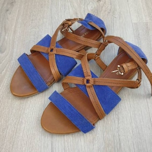 Hugo Boss,Boss Orange,top luxury all genuine leather women&#39;s sandals,brown and blue color,size EU-36