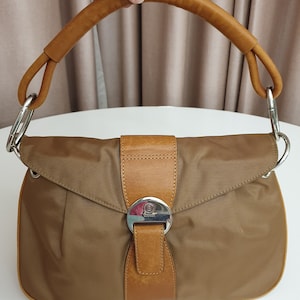Bolso hobo de mujer de lujo Bogner, piel auténtica y tela, color marrón, tamaño mediano