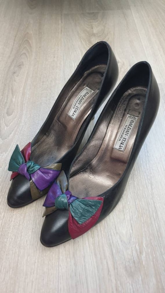 Vintage Leather Pumps, Suede Leather Patent Leather Red and  Baldan heels main image 1