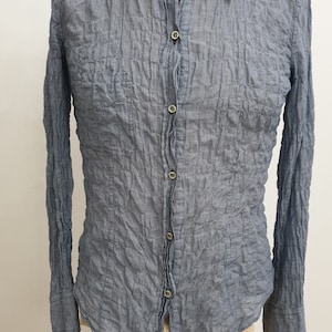 Etoile Isabel Marant 1501 Chemise de luxe en tissu de coton froissé pour femme, couleur bleu, taille 2, (S)