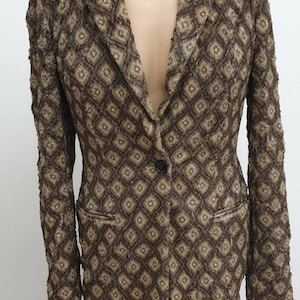 GFF,Gianfranco Ferre made in Italy, beautiful very soft women&#39;s jacket,long, brown and baige rombs,size US-6, I-40, vintage