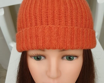 Della Giana made in Italy superb pure cashmere knitted women's hat,orange color,one size