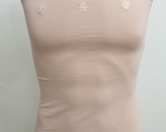 Louis Feraud made in Germany luxury women's top with embroidered logos,coton/spandex,pastel pink color,size D-36