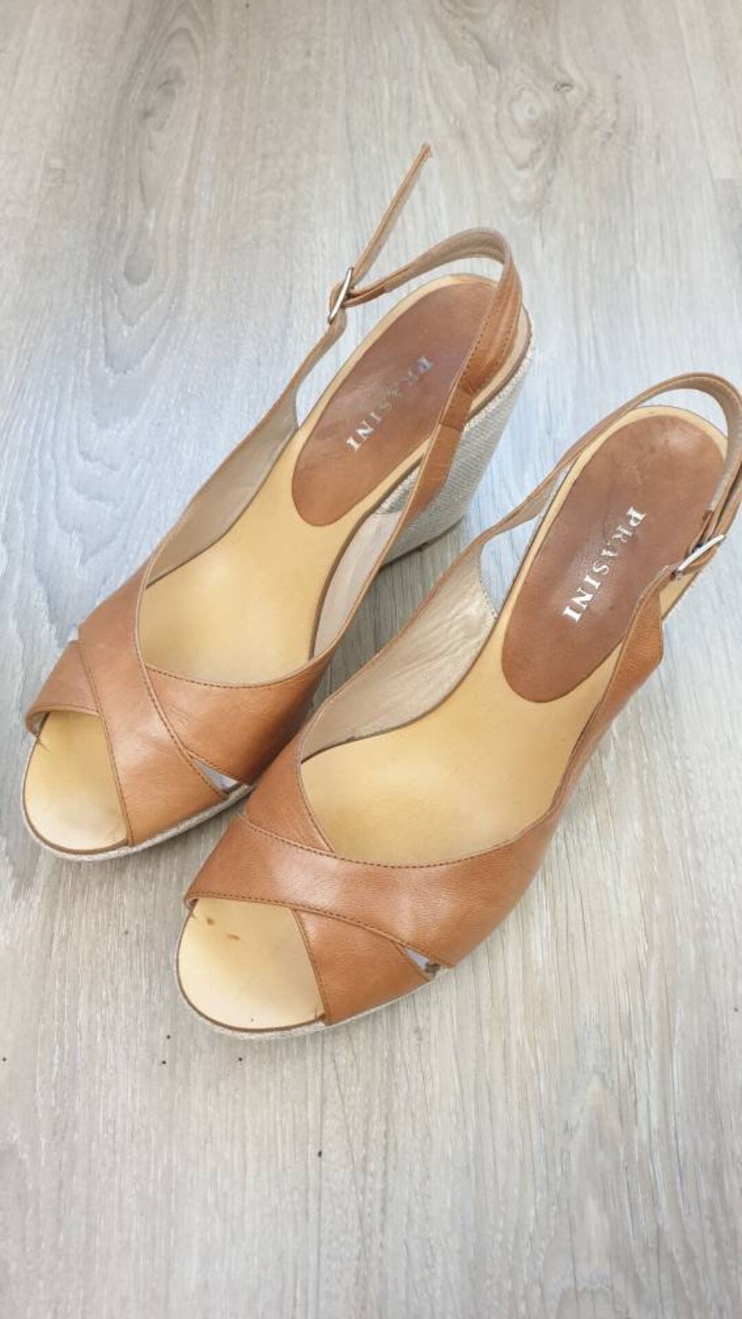 Prasini Genuine Leather Platform Shoes, Light Brown Color, Size EU40