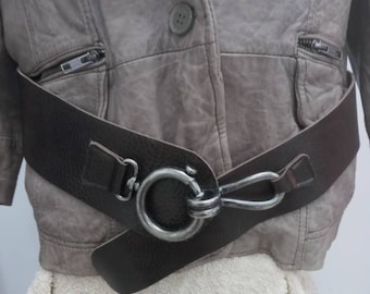 Bernd Gotz made in Germany extra wide,asymmetrical, genuine leather women&#39;s belt.Vintage 90&#39; Art Deco.One size long in closed position 97cm