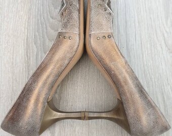 Escarpins ENRICO LUGANI Italie - Plateforme Et Talon Aiguille Cuir Verni & Daim Gris - Taille 35 EU (US 4.5)