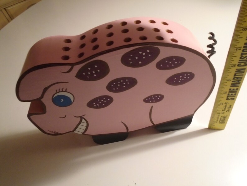 Wood pig pencil holder pink heavy duty Etsy