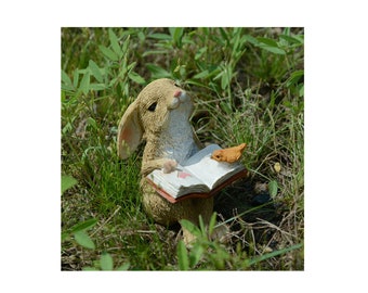 thumbnail image 2 of Posee Polyresin Bunny Rabbit Garden Statue – Multi-Color, Weatherproof Outdoor Lawn Ornament 2 of 3