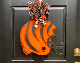 Bengals Football Door Hanger/ Ready to Ship!/ Cincinnati Bengals Wreath/ Bengals Decor/ Double Doors/ Father’s DayGift/ Gift Idea!