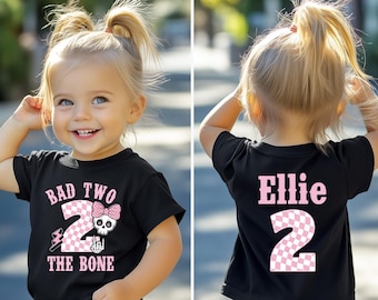 Bad Two The Bone, Girls Second Birthday Shirt, Rock and Roll, Two