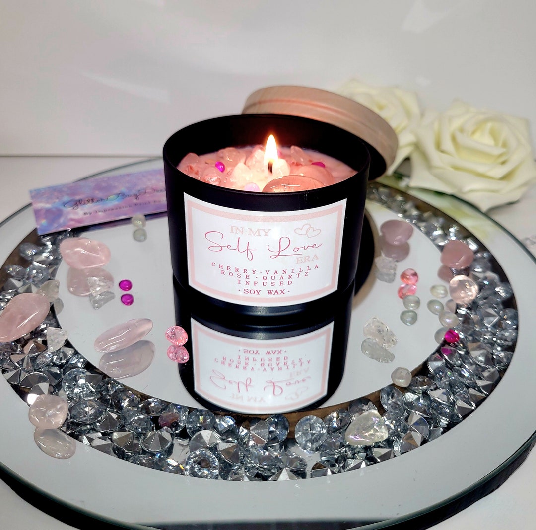 Rose Quartz Infused in My Self Love Era Soy Wax Candle, Crystal Candle ...