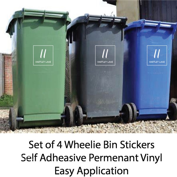 4 xPersonalised Wheelie Bin Stickers, Vinyl Stickers for Bins, Wheelie Bin Labels, DIY Home Improvement, Personalised Bin Stickers